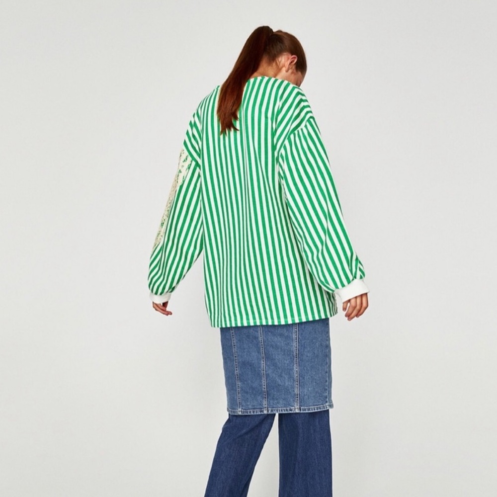 ZARA Trafaluc Oversized Striped Sweatshirt Lace - Picture 6 of 13